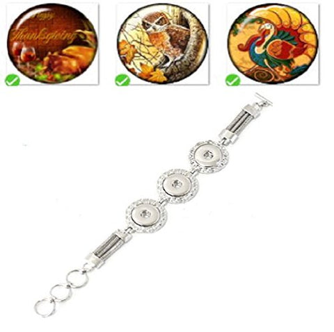 Silver Color Lobster Toggle Clasp Multi Snap Bracelet Fits 3 18mm Snap Buttons CZ (Thanksgiving1)