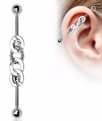 Industrial Barbell CZ 316L Stainless Steel 4 interlocking hoops 1 1/2