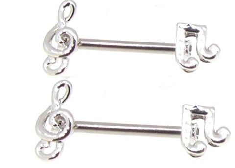 Body Accentz 2pc Stainless Steel Barbell Nipple Ring Music Notes Sold as a pair CH166