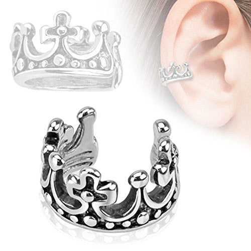 Crown Design Rhodium Plated Brass Non Piercing Ear Cuff