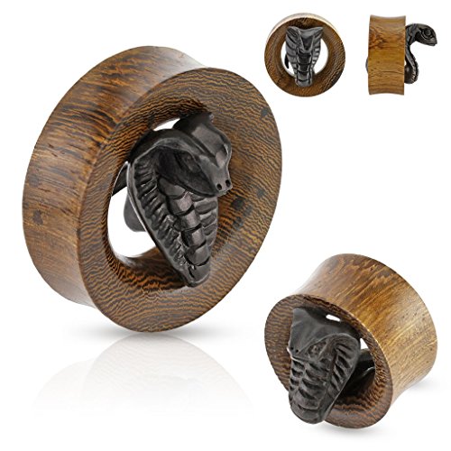 Earrings Cobra Hand Carved Ebony Wood Inside Saddle Fit Snake Wood Organic Tunnel 1 3/8" pair