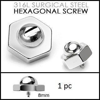 316L Surgical Steel Dermal Anchor Internally Threaded Hexagon Screw Nut Ancho...