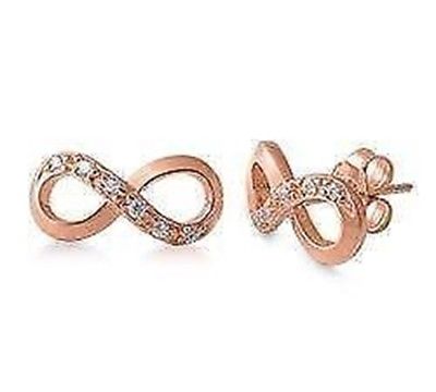 STERLING SILVER Silver Stud Earrings - Infinity Knot CZ Rose Gold plate