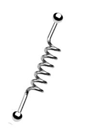 316L Surgical Steel Spiral 4mm Industrial Bar Barbell 1 1/2"  14 gauge