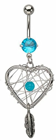 Body Accentz&reg; 3316L Surgical Steel, Heart, Gem, Dangle, Dream Catcher, Belly Rings (14g, 3/8") Navel Ring Body Jewelry