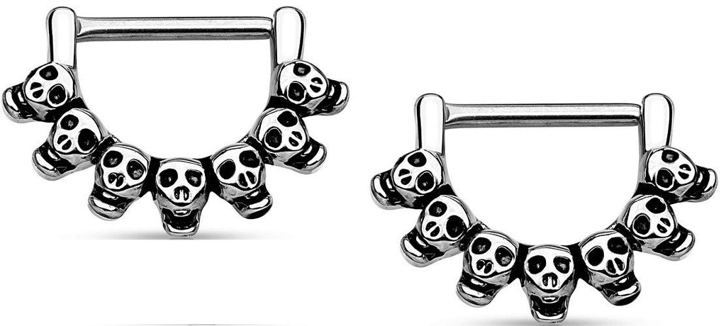 Lined Skull 316L Surgical Steel Nipple Clicker Ring Sold as a pair