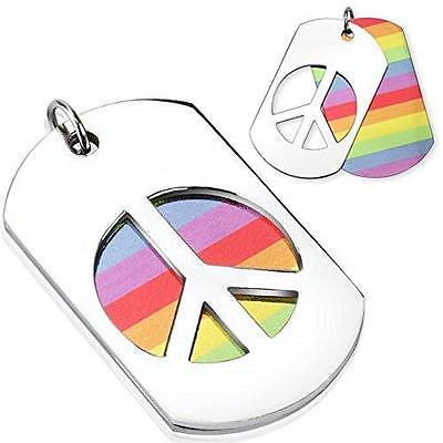 316L Stainless Steel Horizontal Rainbow and Carved Out Peace Sign Stainless S...