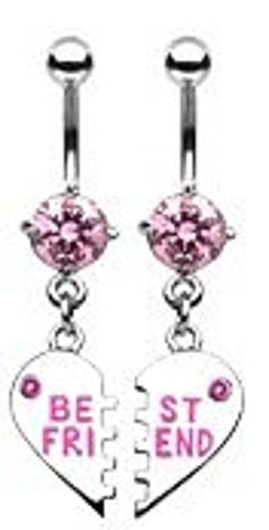 Body Accentz&reg; Belly Button Ring 316L Surgical Steel "Best Friend" Charm P...