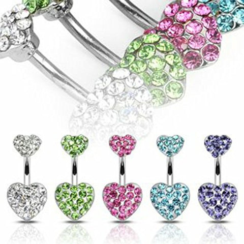 Belly Button Ring Lot of 5 Heart Navel Body Jewelry Piercing Bar Ring Rings 14g