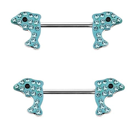 Nipple bar Blue Dolphin ends 316Lsurgical steel barbell