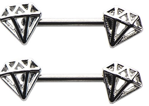 Nipple Ring Bars 14g 1/2 Forward Facing CZ Diamond shape Nipple Barbells CH82