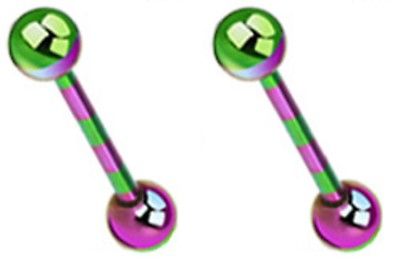 Nipple Ring Duo-Tone Striped Barbell Titanium IP 316L Surgical Pair