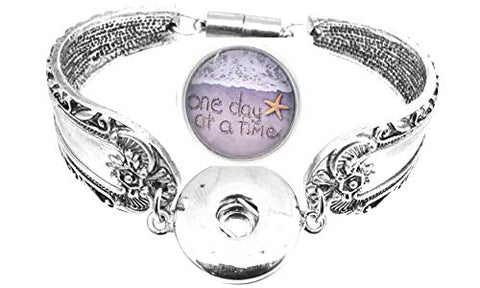 Body Accentz Snap Bracelet Antique Silver Color Magnetic Clasp Spoon Flower Carved Bracelet Fits Snap Buttons (One Day at a time)