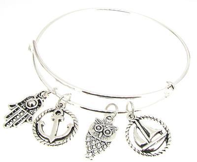 Hamsa Bracelet Silver Plate Expandable Bangle Sailboat Anchor  Owl