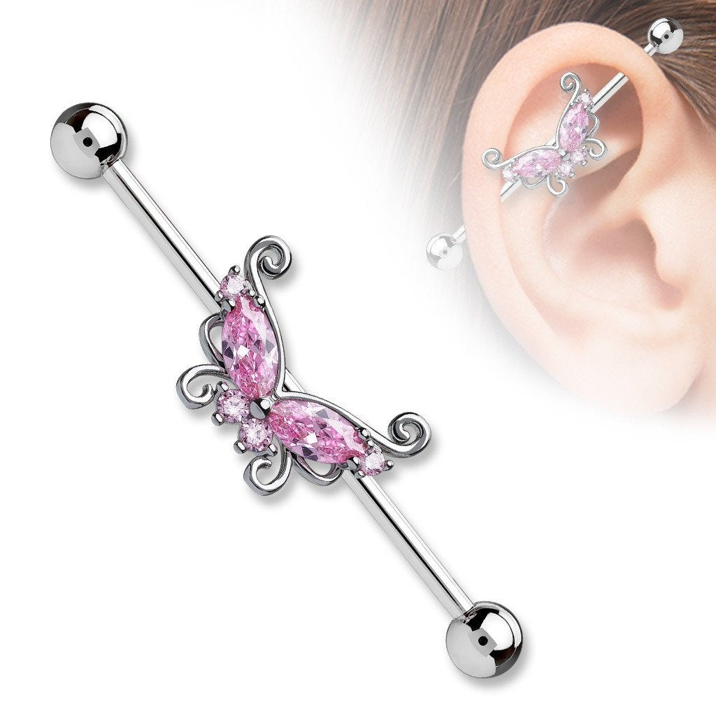 Industrial Barbell Butterfly 316L Surgical Steel 1 1/2 14g Bar