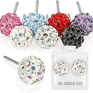 Pair of 316L Surgical Steel Stud Earrings with Multi Crystal Ferido Balls Body Accentz&reg; ear ring 7mm