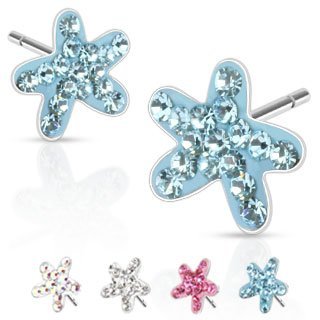 Pair of 316L Surgical Steel Multi Paved Starfish Ferido Stud Earrings Body Accentz&reg;