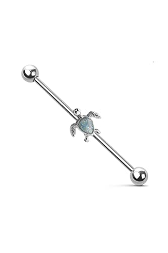 Body Accentz Industrial Barbell Sea Turtle 316L Surgical Steel bar 14g