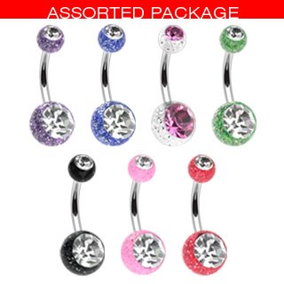 Body Accentz&trade; Belly Button Ring Assortment 14 Gauge 7/16" Qty 7 Ultra Sparkle ouble Gem