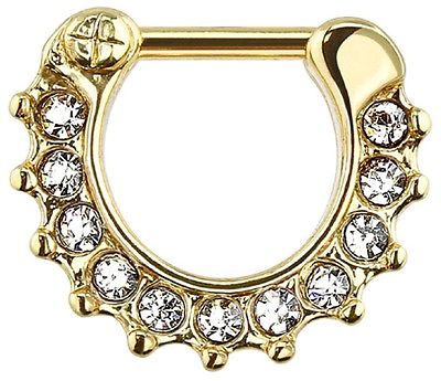 Gem Paved Color IP Gold 316L Surgical Steel Septum Clicker Ring