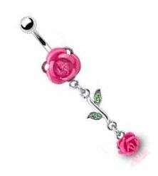 Body Accentz&reg; Belly Button Ring Navel Double Gem Flower Rose Body Jewelry 14g Gauge HO608