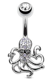 Belly Button Ring Crystal Paved Octopus Navel Rings 316L surgical Steel 14g 3/8'' - Rose Goldtone