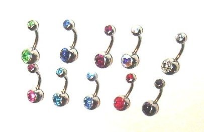 Body Accentz&trade; Lot of 10 New Double Jeweled Gemmmed Belly Navel Body Jewelry Piercing Bar Ring Rings 14g