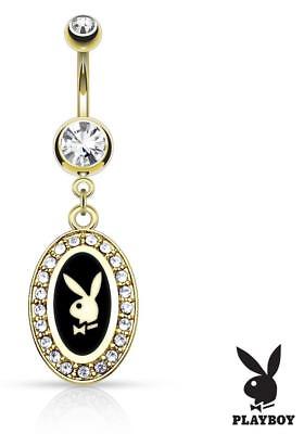 Belly Button Ring Playboy Bunny 14kt plate Frame Paved Gems Dangle Navel