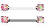 Nipple Bar Opal Glitter Prong Steel Nipple Barbell Ring Sold as pair   [Pink]