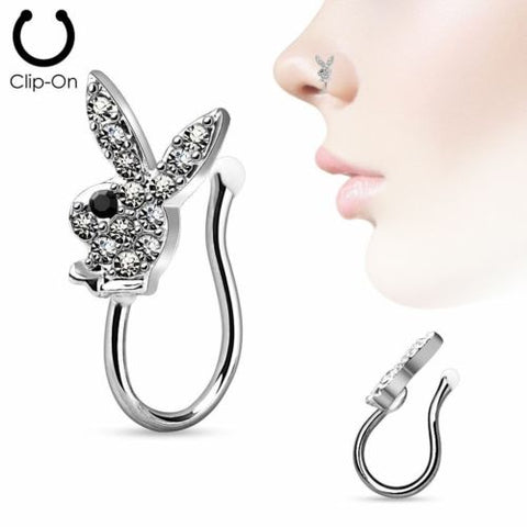 Nose Clip Clip On Non Piercing Nose Ring CZ Paved Playboy Bunny officially licensed