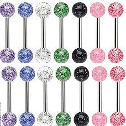 6 Ultra Sparkle Acrylic Tongue (nipple) Ring 14g - In Assorted (2 sets)