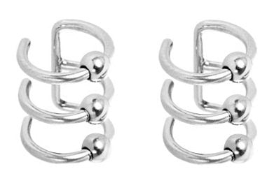 Earrings Rings Fake Illusion 3-Ring Non Pierced Clip On Closure Ring Pair Body Accentz&reg; - Sold as a pair