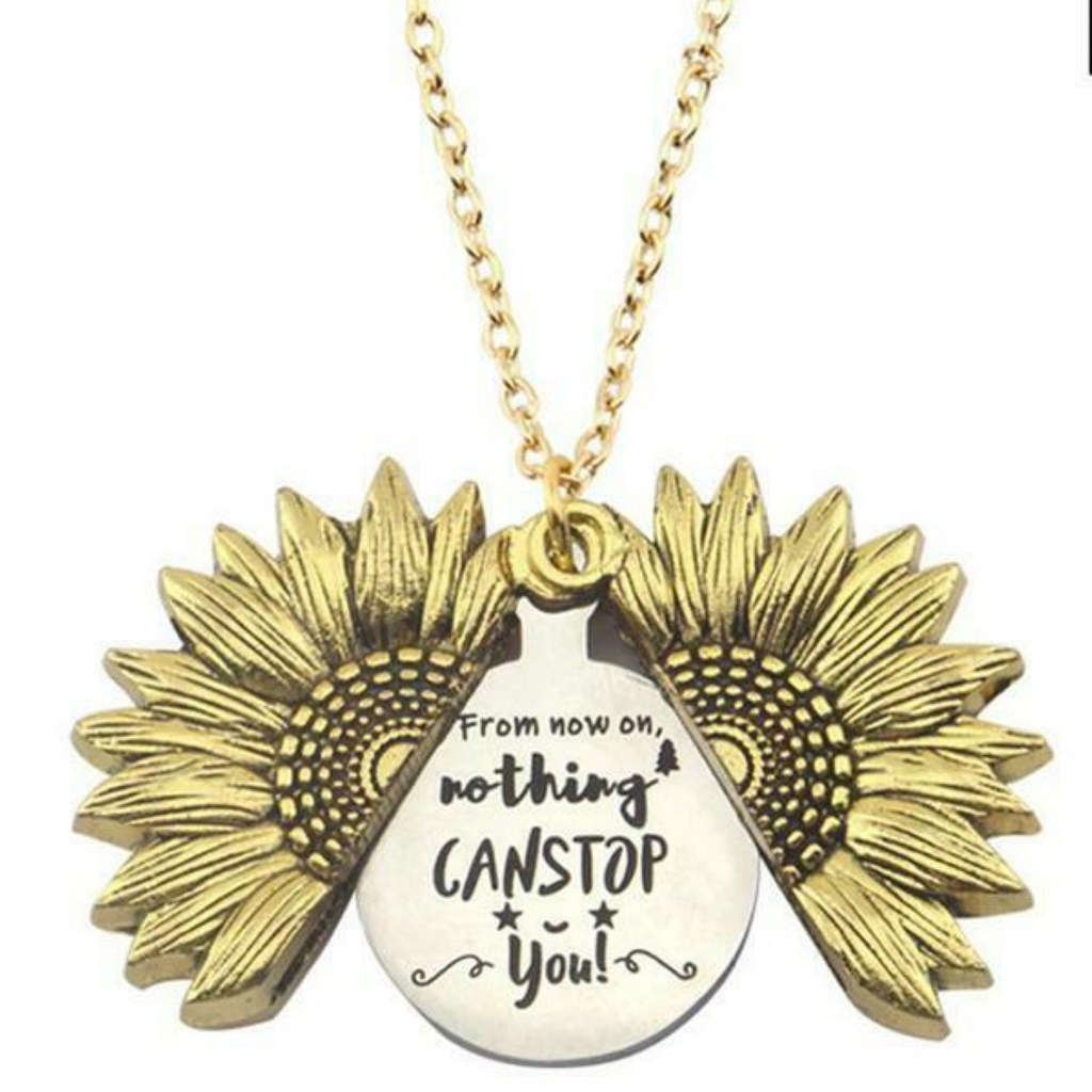 From now on Nothing Can Stop You Necklace Open Locket Sunflower Pendant Sunshine