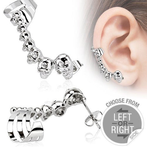 Earring Double 316L Stainless Steel Cartilage Ear Cuff with Mini Cast Skulls