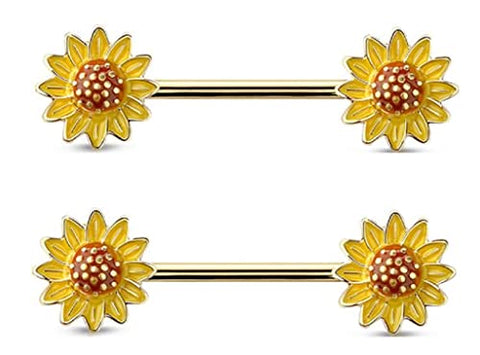 Body Accentz 14g Sunflower Ends Nipple Ring Nipple Bar 1.6mm Nipple Piercing Barbell