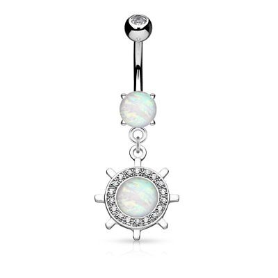 Belly Button Ring 14g Opal Glitter Set Yacht Wheel Dangle Surgical Steel Navel