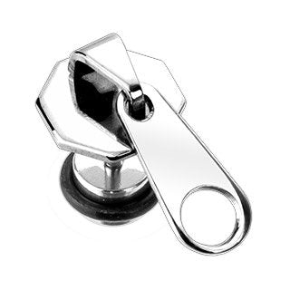 Body Accentz&reg; Earrings Rings 316L Surgical Steel Hexagonal Plate Zipper Top Fake Plug with O-Ring End Cheater Plug 16 gauge - Sold as a pair