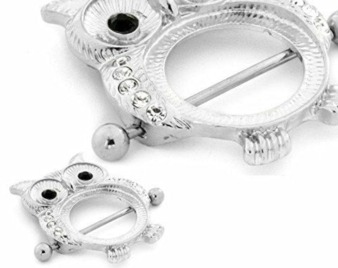 Body Accentz&reg; Nipple Ring Bars Owl Body Jewelry Shield 14 gauge 1" BAR sold as pair