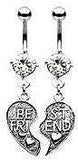 Belly Button Ring Navel Best Friends Broken Heart Body Jewelry Dangle 14g