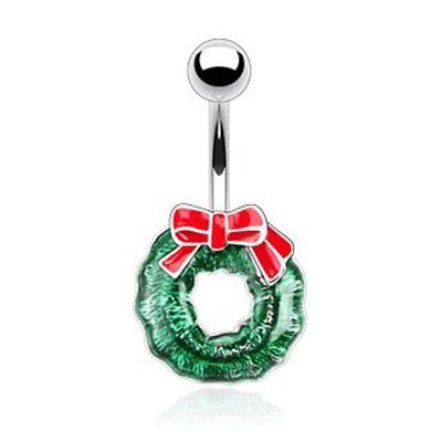 Belly Button Ring 316L Surgical Steel Christmas Wreath Navel Ring