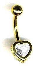 Body Accentz&reg; Belly Button Ring Navel Gold Plated Heart CZ Solitaire Body Jewelry 14 Gauge
