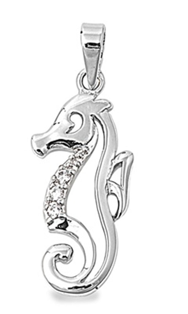 STERLING Silver Pendant - Seahorse  HEIGHT: 22mm Sea Horse CZ