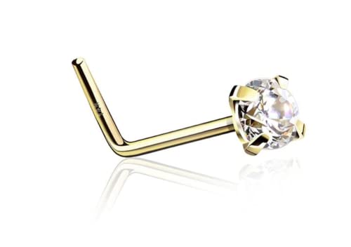 Body Accentz 14 Karat Gold Nose 'L' with Prong Setting gem