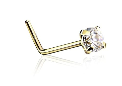 Body Accentz 14 Karat Gold Nose 'L' with Prong Setting gem