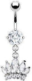 Belly Button Ring Navel CZ Crown Dangle Jewelry 14 Gauge