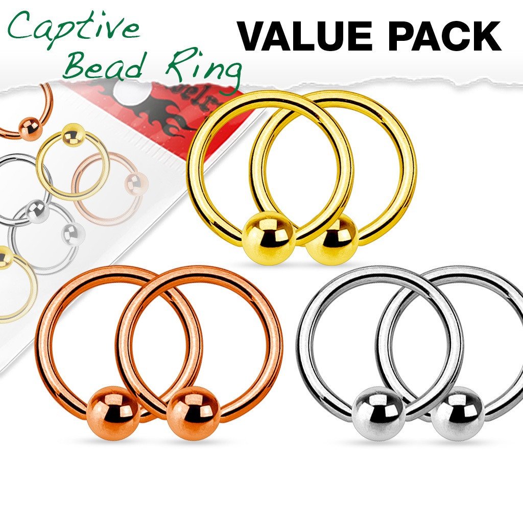 Value Pack 3 Pairs Nipple ring 316L Surgical Steel Captive Bead Rings  Ball