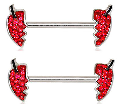 Nipple Ring Bars 316L Stainless Steel Jeweled Devil's Heart Nipple Bar
