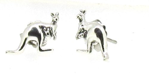 Sterling Silver Mini Kangaroo with Baby Earrings on Posts