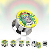 316L Surgical Steel Double Flare Flat Screw Fit Plug with 'Rastafari Blaze' - 2