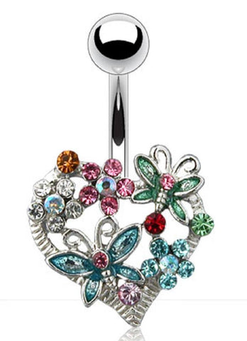 Belly Button Ring Navel Butterfly Flower Heart Body Spring Bouquet 14 Gauge